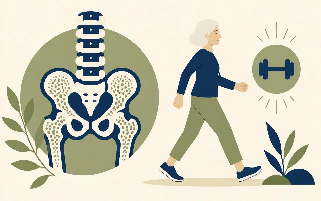 Illustration of bone health and walking for osteopenia exercise